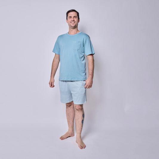 Pijama hombre corto vichy verde algodón pima - SimplyB