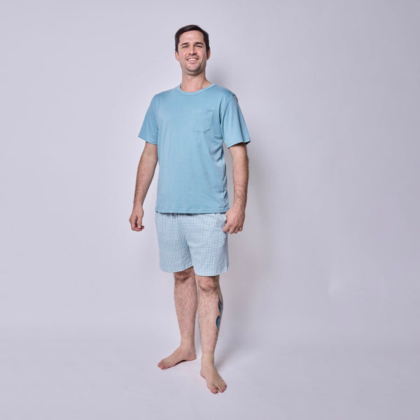 Pijama hombre corto vichy verde algodón pima - SimplyB