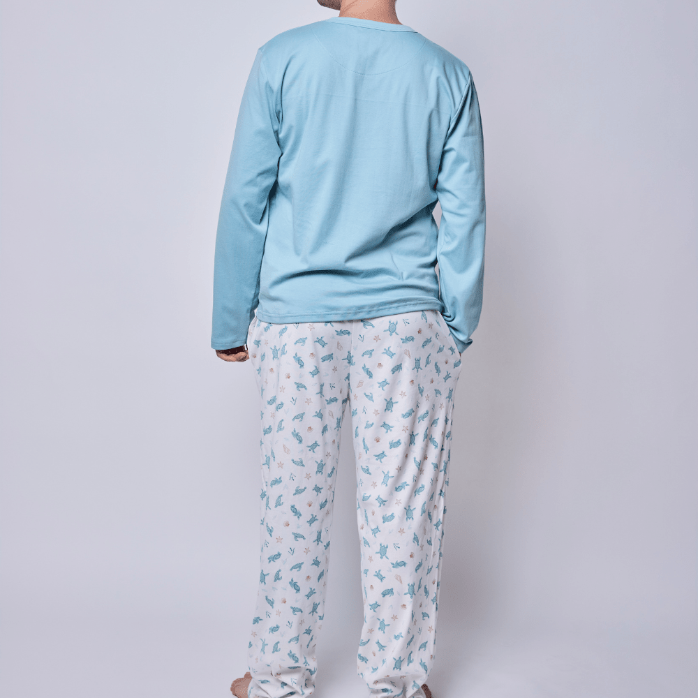 Pijama Hombre Manga Larga Algodón Pima Tortugas Acuarela - SimplyB