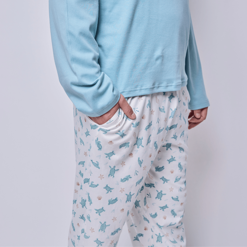 Pijama Hombre Manga Larga Algodón Pima Tortugas Acuarela - SimplyB