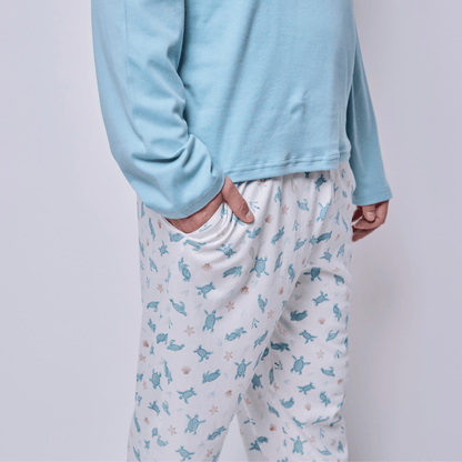 Pijama Hombre Manga Larga Algodón Pima Tortugas Acuarela - SimplyB