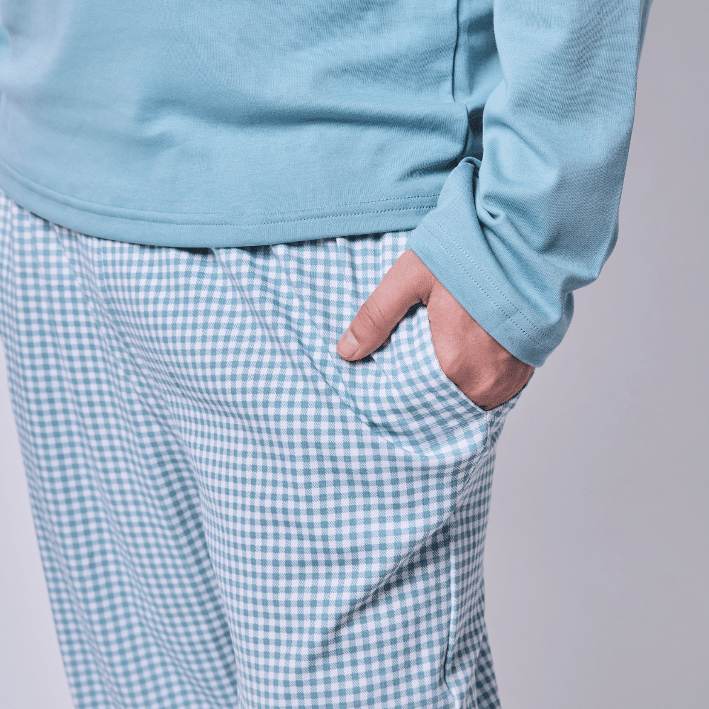 Pijama Hombre Manga Larga Algodón Pima Vichy Verde - SimplyB