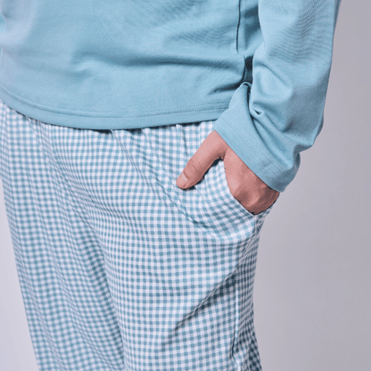 Pijama Hombre Manga Larga Algodón Pima Vichy Verde - SimplyB