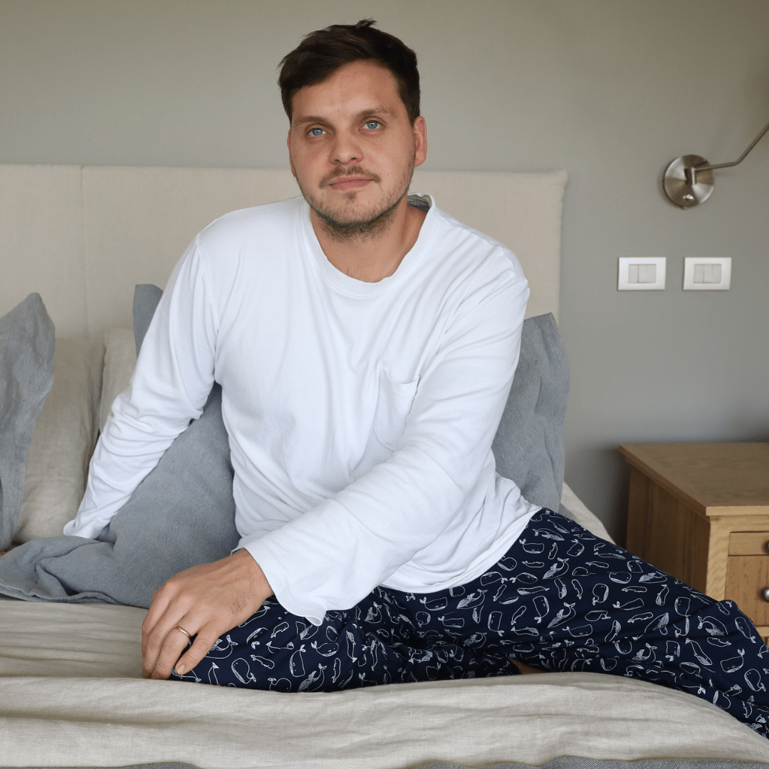 Pijama hombre manga larga ballenas algodón pima - SimplyB