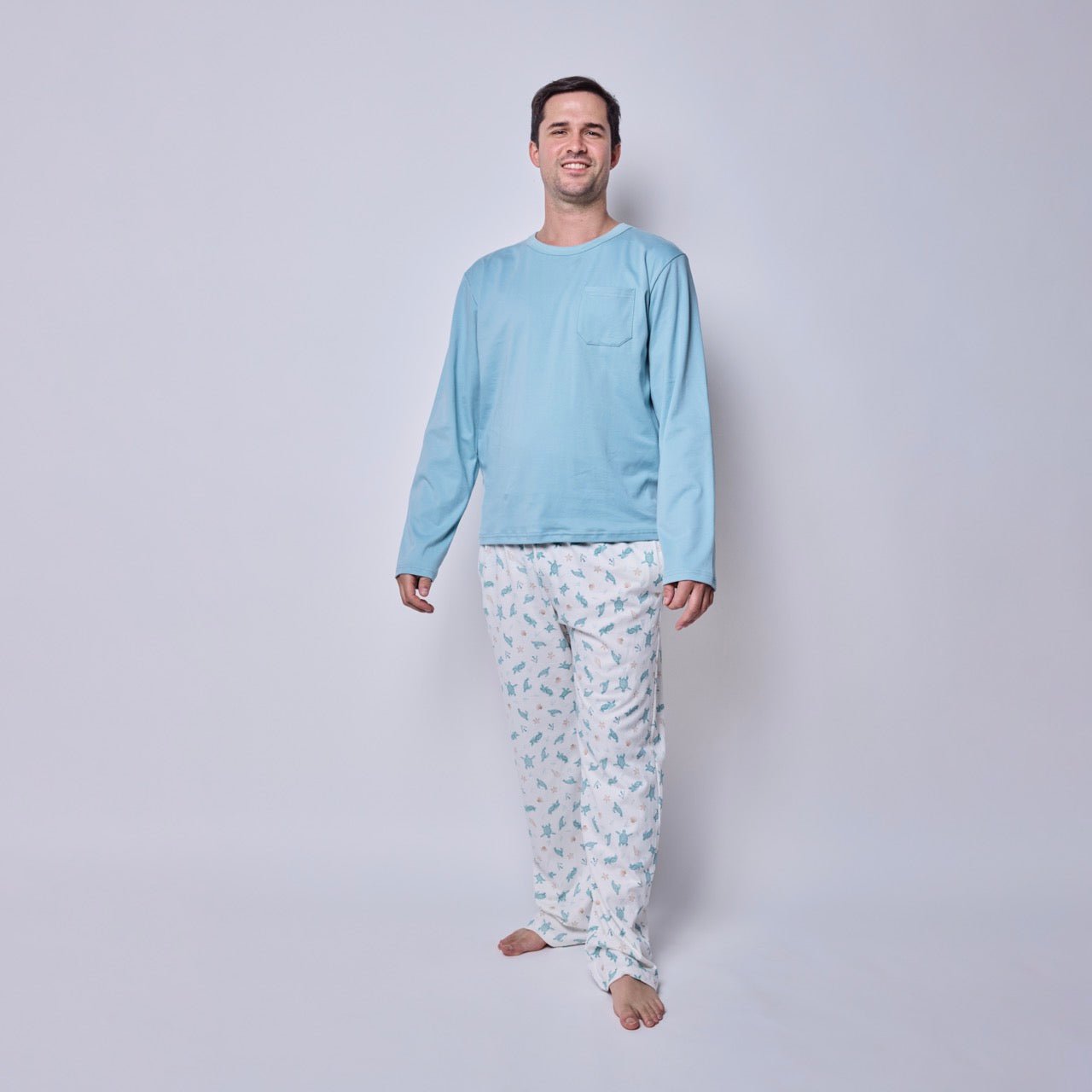 Pijama hombre manga larga largo tortugas acuarela algodón pima - SimplyB