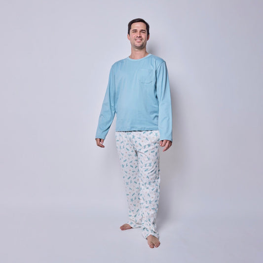Pijama hombre manga larga largo tortugas acuarela algodón pima - SimplyB