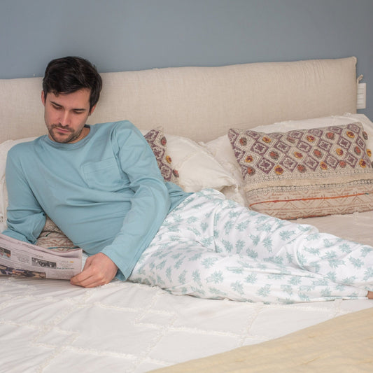 Pijama de hombre manga larga con piñas, algodón pima - SimplyB
