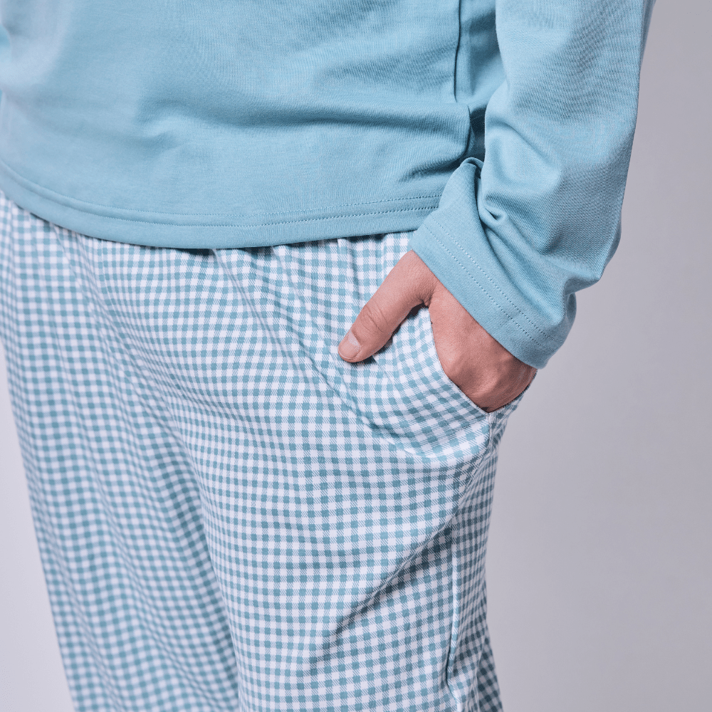 Pijama hombre manga larga vichy verde algodón pima - SimplyB