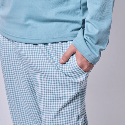 Pijama hombre manga larga vichy verde algodón pima - SimplyB