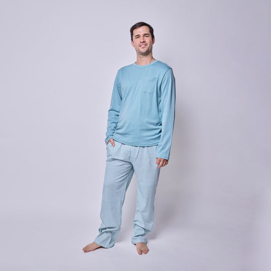 Pijama hombre manga larga vichy verde algodón pima - SimplyB