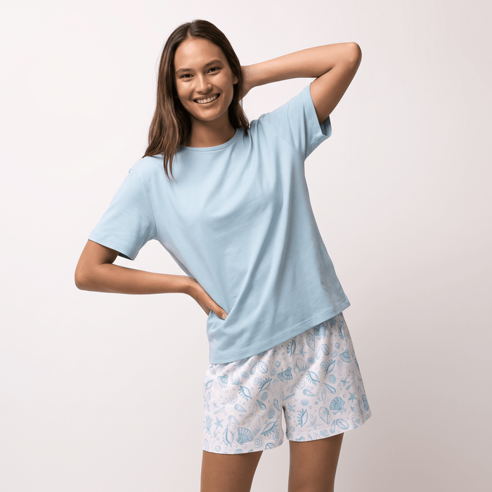 Pijama Mujer Corto Algodón Pima Bajo del Mar Cuello Polo - SimplyB