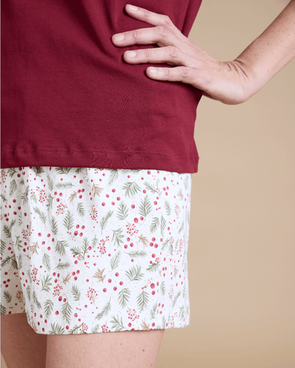 Pijama Mujer Corto Algodón Pima cuello polo Navideño - SimplyB