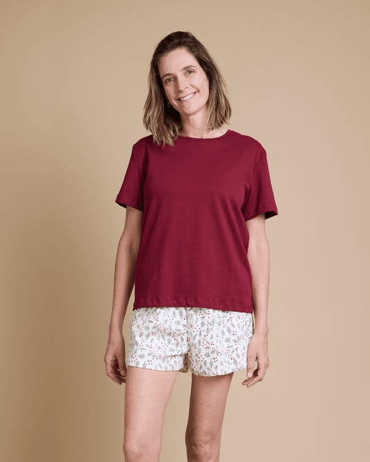 Pijama Mujer Corto Algodón Pima cuello polo Navideño - SimplyB