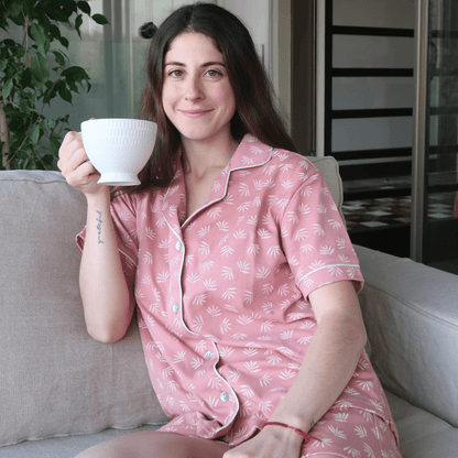 Pijama Mujer Corto Algodón Pima Espiga Palo Rosa - SimplyB