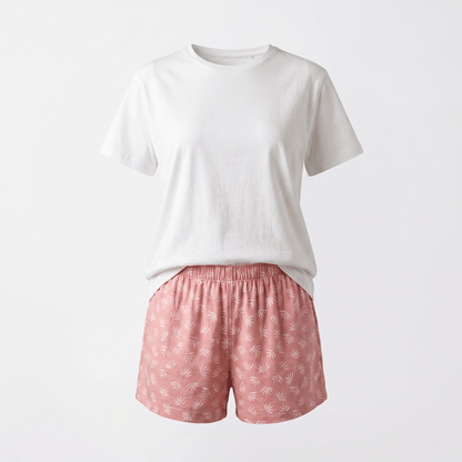Pijama Mujer Corto Algodón Pima Espiga Palo Rosa Cuello Polo - SimplyB