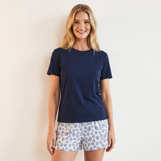 Pijama Mujer Corto Algodón Pima Helecho Azul Cuello Polo - SimplyB
