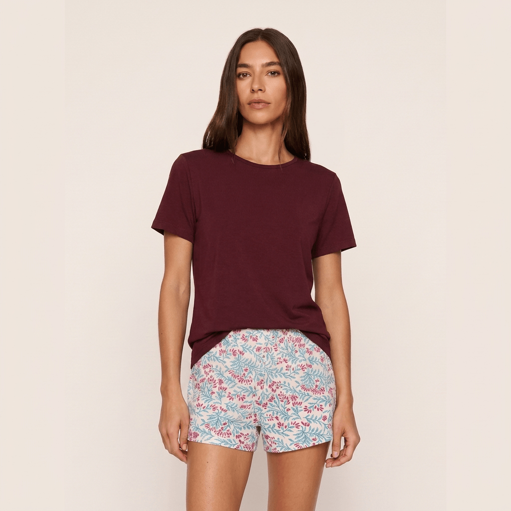 Pijama Mujer corto enredadera uva polera lisa - SimplyB
