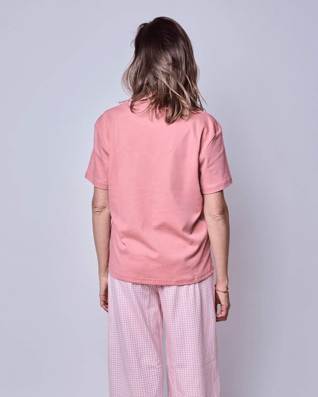 Pijama Mujer Manga Corta Algodón Pima Vichy Rosado - SimplyB