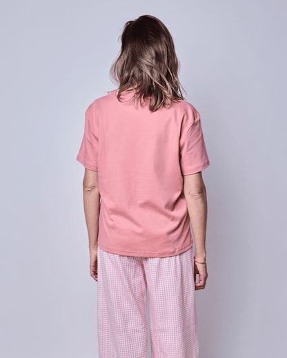 Pijama Mujer Manga Corta Algodón Pima Vichy Rosado - SimplyB