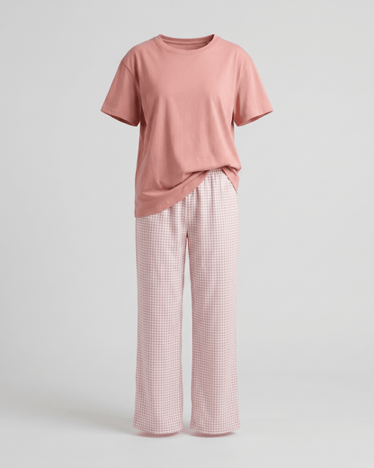 Pijama Mujer Manga Corta Algodón Pima Vichy Rosado - SimplyB