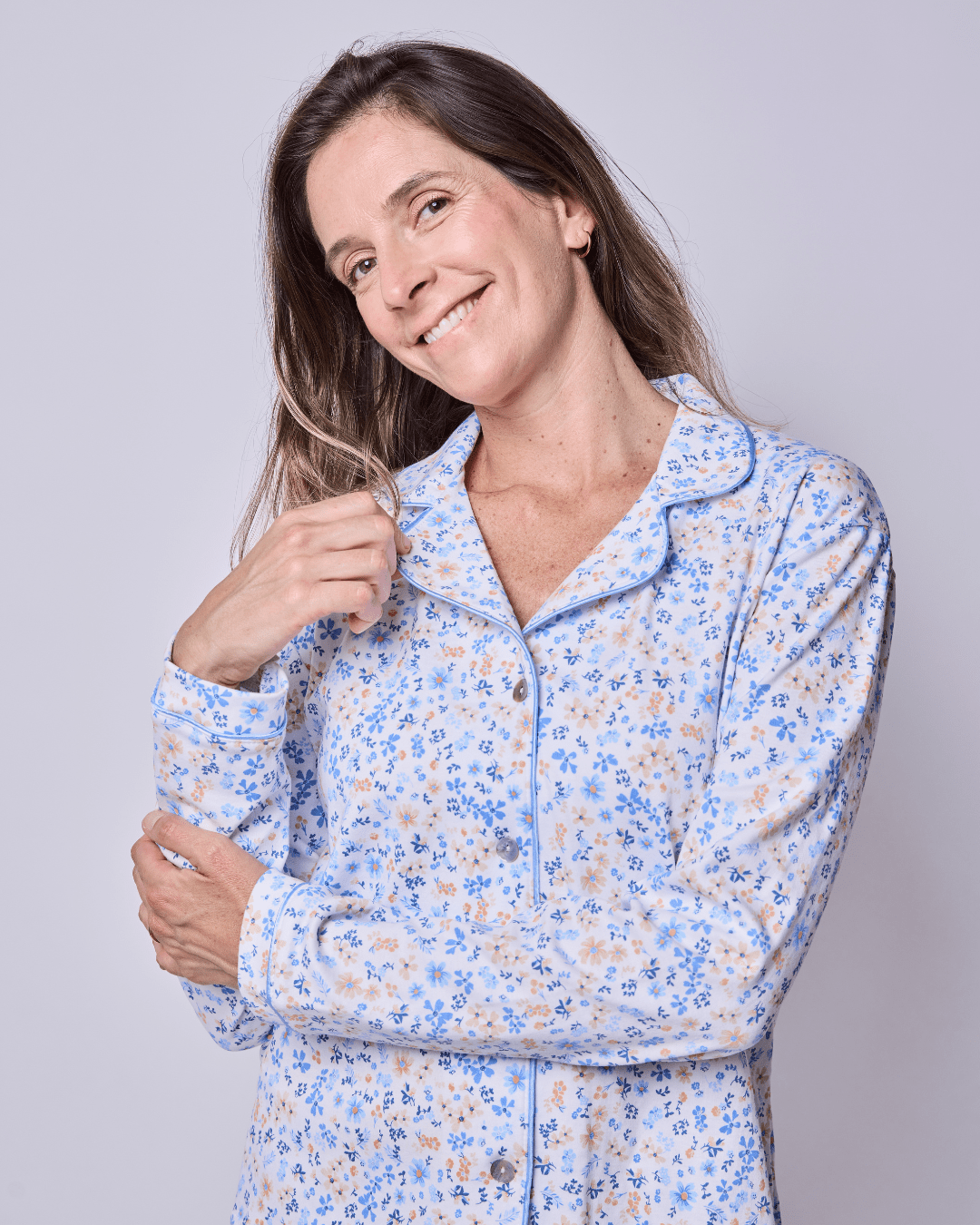 Pijama Mujer Manga Larga Algodón Pima Flores Otoñal - SimplyB