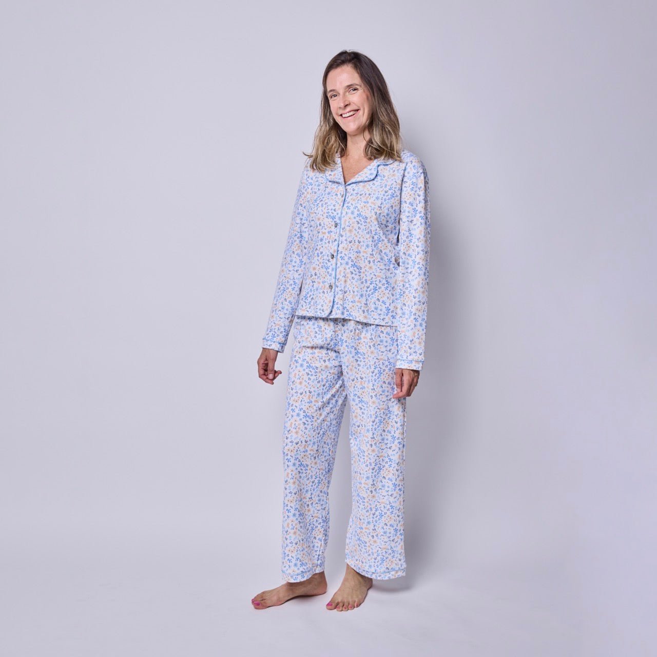 Pijama Mujer Manga Larga Algodón Pima Flores Otoñal - SimplyB