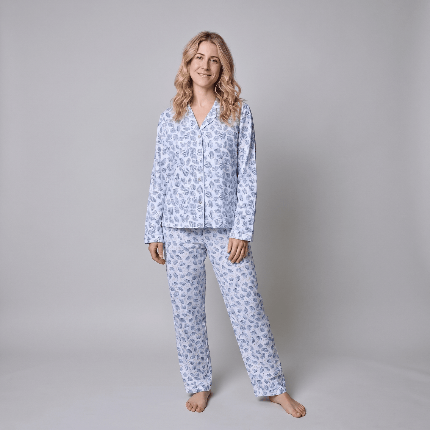 Pijama Mujer Manga Larga Algodón Pima Helecho Azul - SimplyB