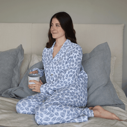 Pijama Mujer Manga Larga Algodón Pima Helecho Azul - SimplyB