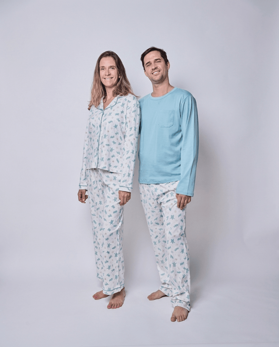 Pijama Mujer Manga Larga Algodón Pima Tortugas Acuarela - SimplyB