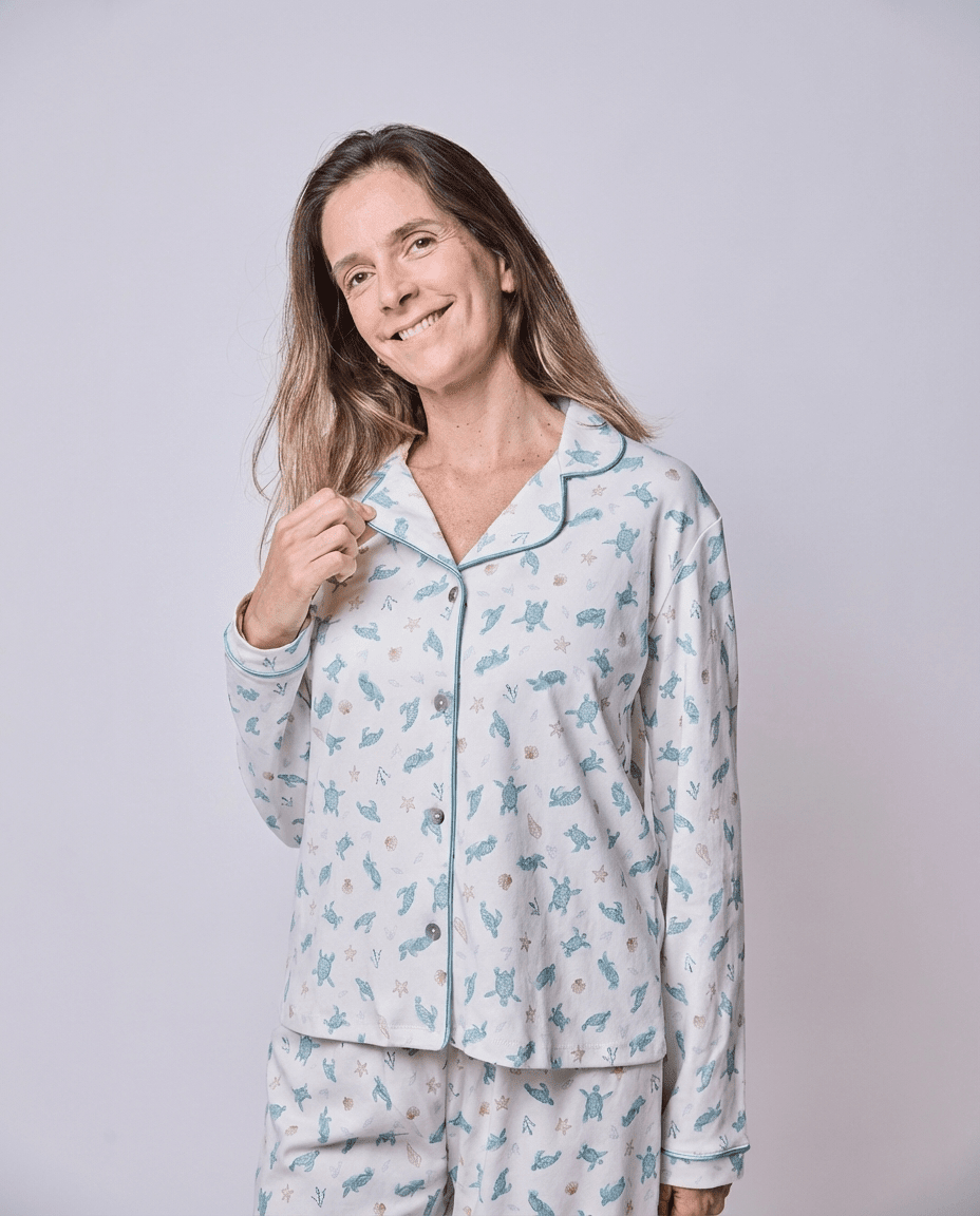 Pijama Mujer Manga Larga Algodón Pima Tortugas Acuarela - SimplyB