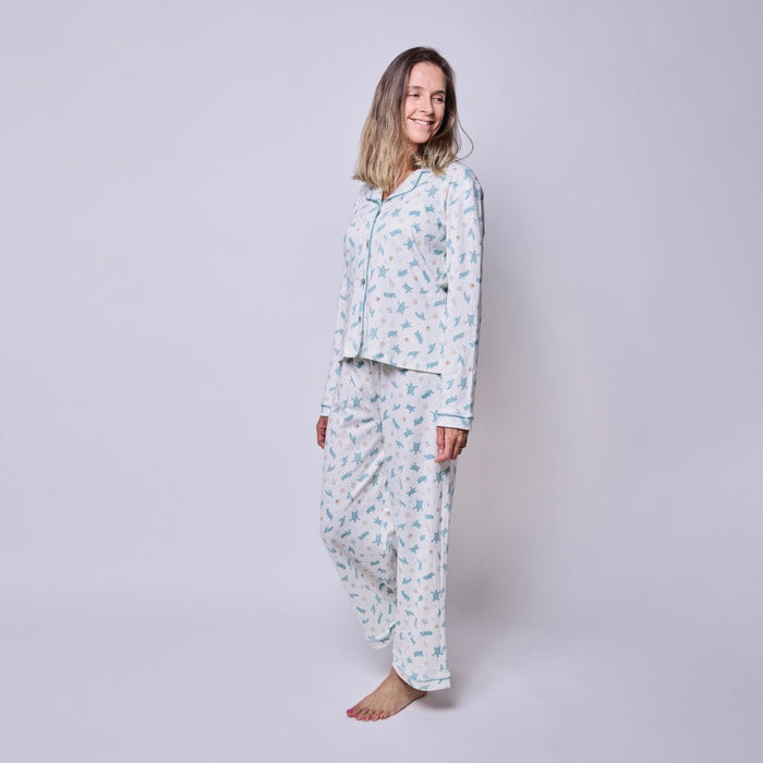 Pijama Mujer Manga Larga Algodón Pima Tortugas Acuarela - SimplyB