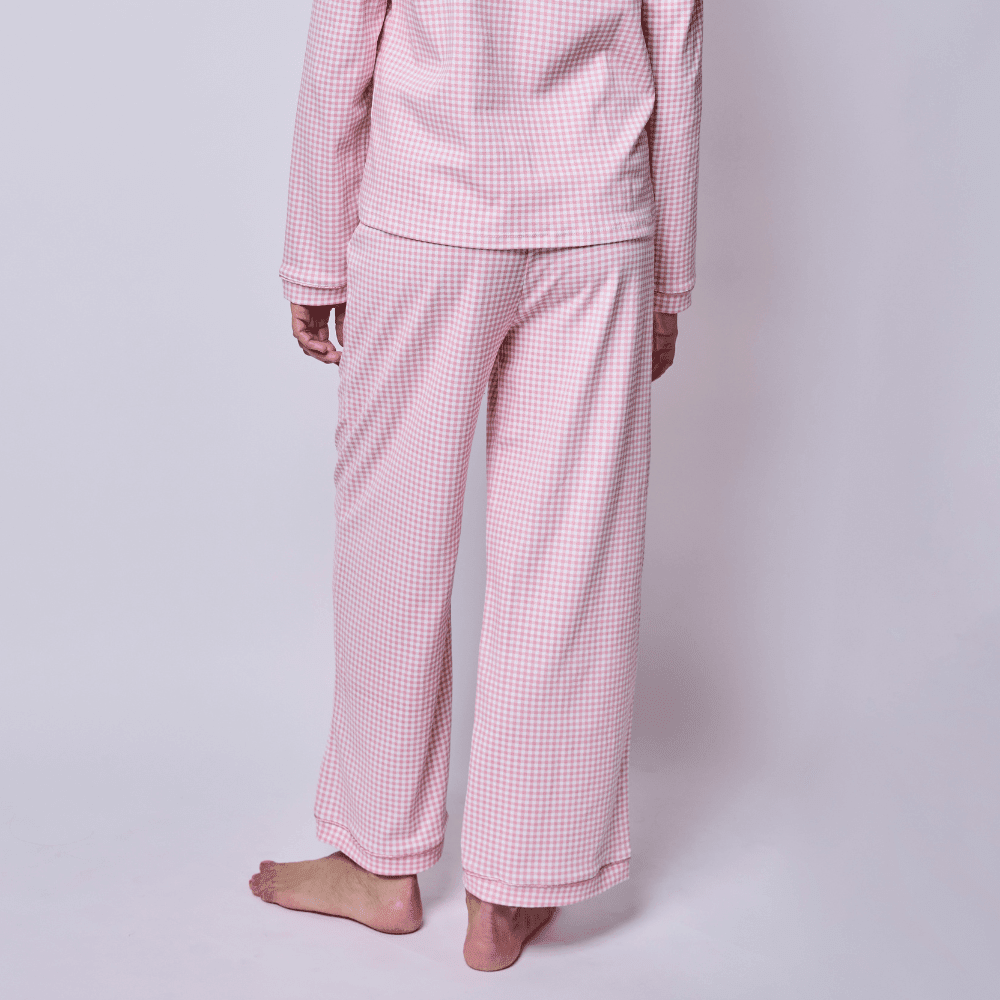 Pijama Mujer Manga Larga Algodón Pima Vichy Rosado - SimplyB