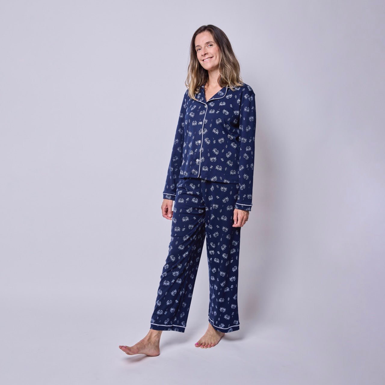 Pijama mujer manga larga con blusa cangrejos algodón pima - SimplyB