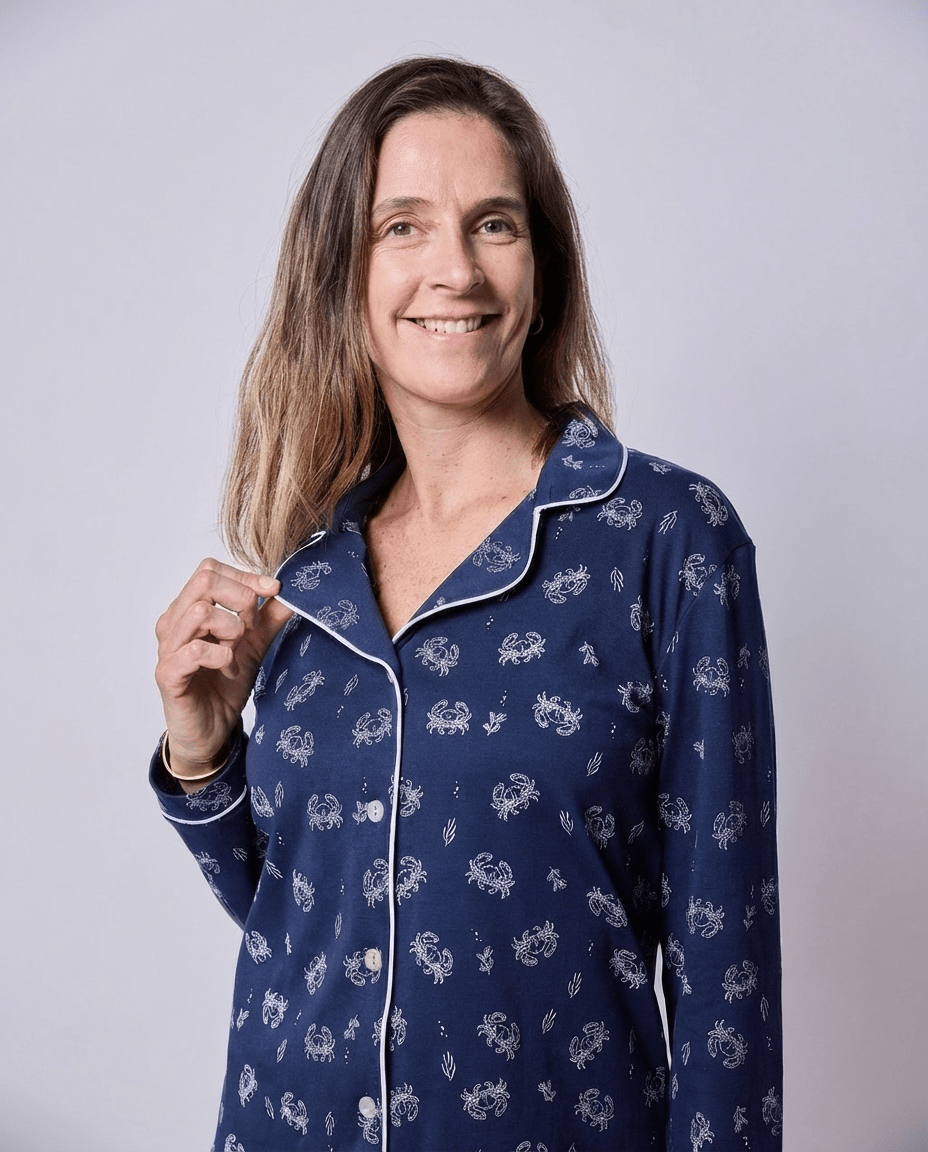 Pijama mujer manga larga con blusa cangrejos algodón pima - SimplyB