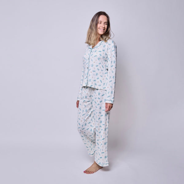 Pijama mujer manga larga con blusa tortugas acuarela algodón pima - SimplyB