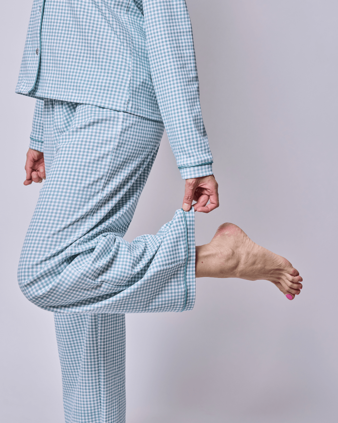 Pijama mujer manga larga con blusa vichy verde algodón pima - SimplyB