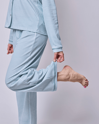 Pijama mujer manga larga con blusa vichy verde algodón pima - SimplyB