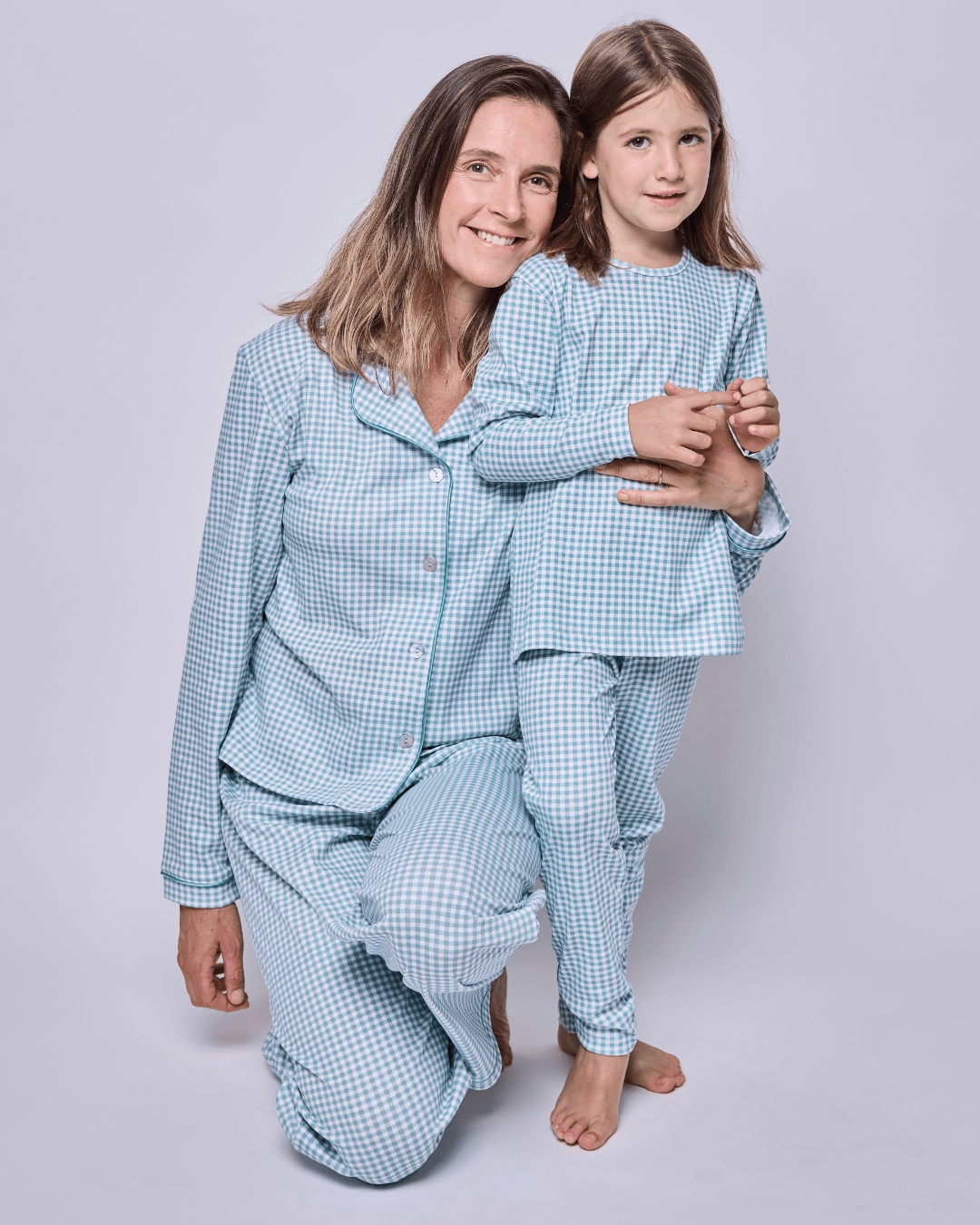 Pijama mujer manga larga con blusa vichy verde algodón pima - SimplyB