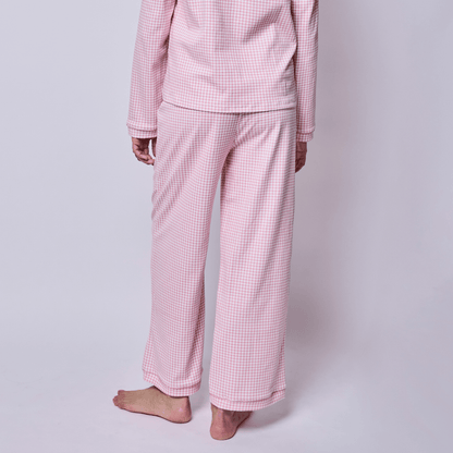 Pijama mujer manga larga vichy rosado con blusa algodón pima - SimplyB