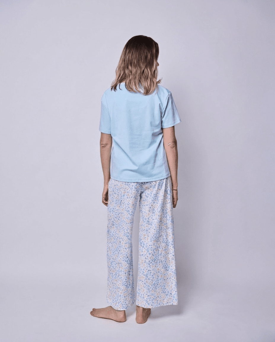 Pijama Mujer Pantalón y Polera Algodón Pima Flores Otoñal - SimplyB