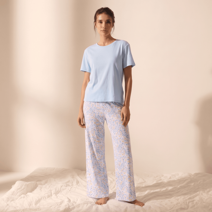 Pijama Mujer Pantalón y Polera Algodón Pima Flores Otoñal - SimplyB