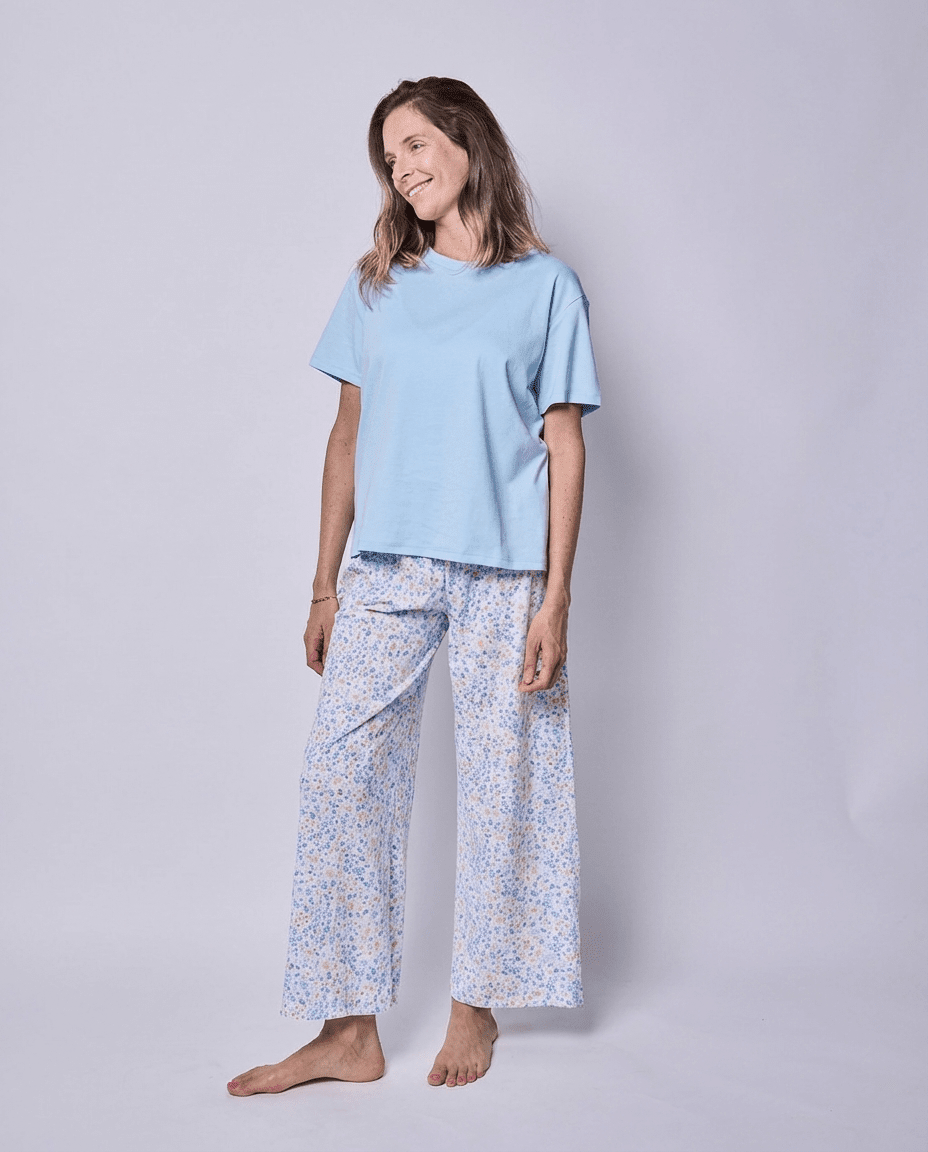 Pijama Mujer Pantalón y Polera Algodón Pima Flores Otoñal - SimplyB