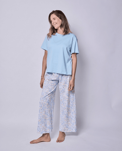 Pijama Mujer Pantalón y Polera Algodón Pima Flores Otoñal - SimplyB