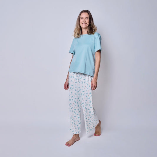 Pijama Mujer Pantalón y Polera Algodón Pima Tortugas Acuarela - SimplyB