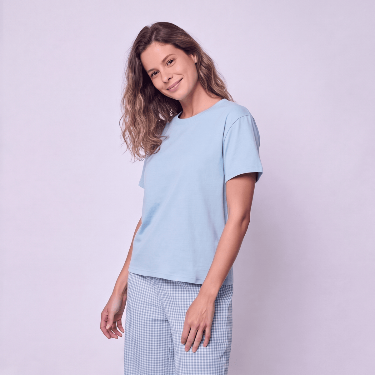 Pijama Mujer Pantalón y Polera Algodón Pima Vichy Verde - SimplyB
