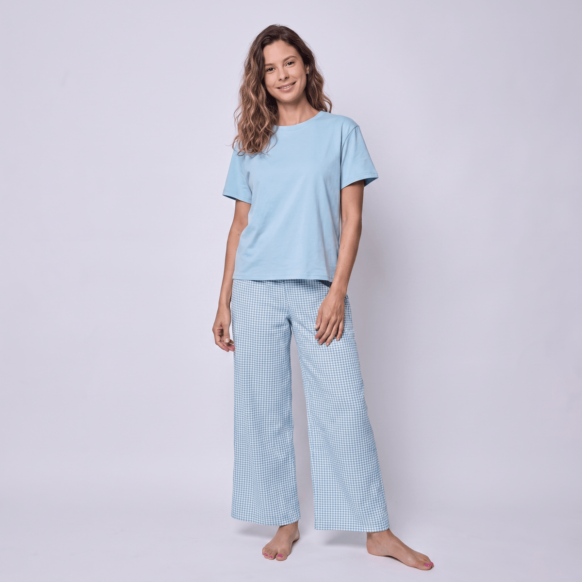 Pijama Mujer Pantalón y Polera Algodón Pima Vichy Verde - SimplyB