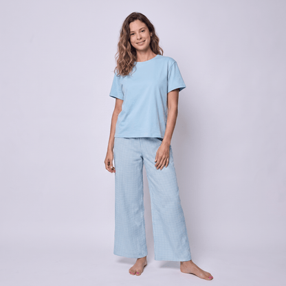 Pijama Mujer Pantalón y Polera Algodón Pima Vichy Verde - SimplyB