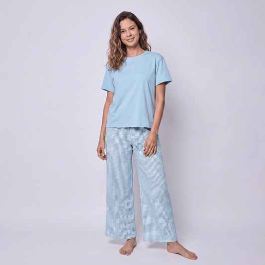 Pijama Mujer Pantalón y Polera Algodón Pima Vichy Verde - SimplyB