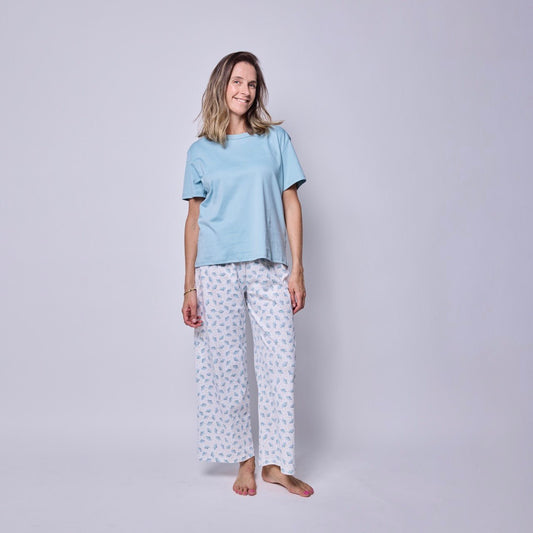 Pijama mujer pantalón y polera botánico algodón pima - SimplyB