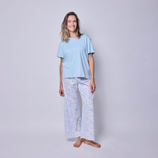 Pijama mujer pantalón y polera flores otoñal algodón pima - SimplyB